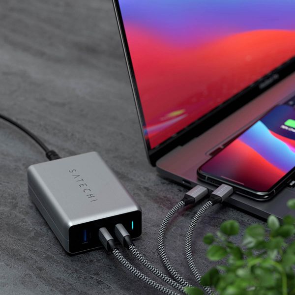 Satechi USB-C 100 watt GaN Compact Charger | Compacte snellader met verlengsnoer - Space Gray