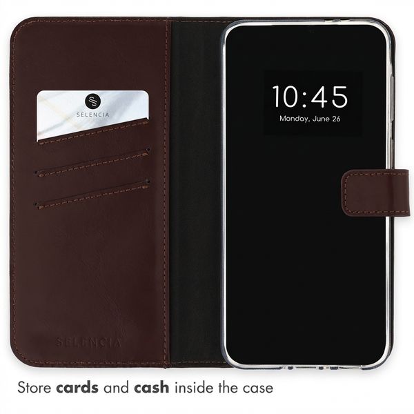 Selencia Genuine Leather Book Case Samsung Galaxy A37 (5G) - Dark Brown