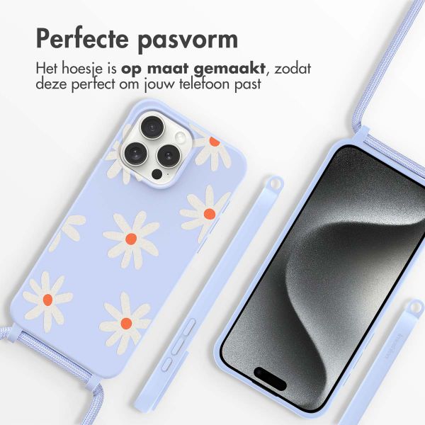 imoshion Siliconen design hoesje met koord Apple iPhone 15 Pro - Lila Flower Distance