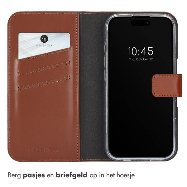 Selencia Echt Leren Bookcase Apple iPhone 16 Pro - Lichtbruin