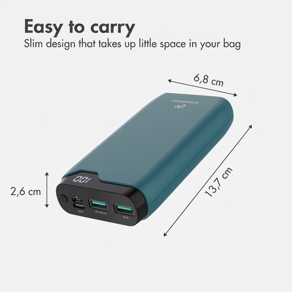 imoshion Power bank 20,000 mAh - 22.5W Fast charger - USB-C / USB-A - Petrol Green