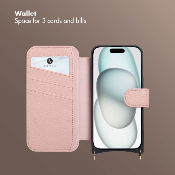 Selencia Riva Bookcase with MagSafe and phone strap Apple iPhone 15 - Old Pink
