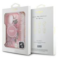 Guess MagSafe IML Flowers Case met beads strap Apple iPhone 16 Pro Max - Pink