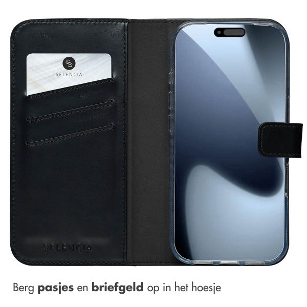 Selencia Echt Leren Bookcase Apple iPhone 17 Pro - Zwart