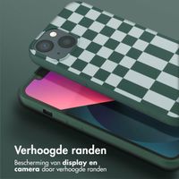 Selencia Siliconen design hoesje met afneembaar koord iPhone 13 - Irregular Check Green