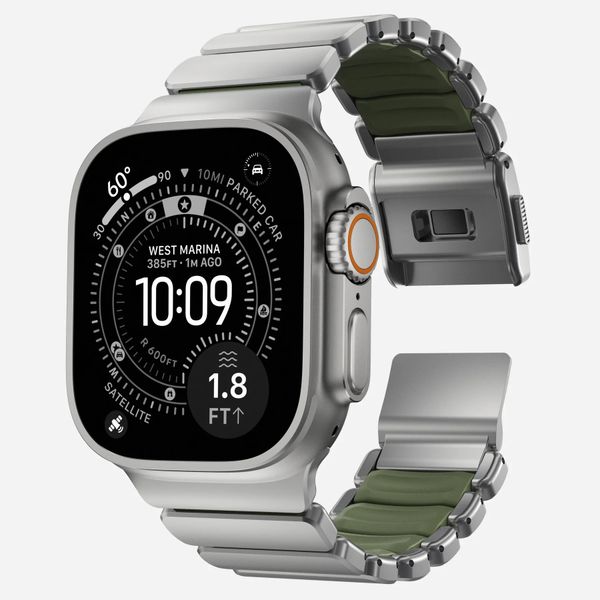 Nomad Stratos Band Apple Watch | 44/45/46/49 mm - Forest Green / Natural Titanium