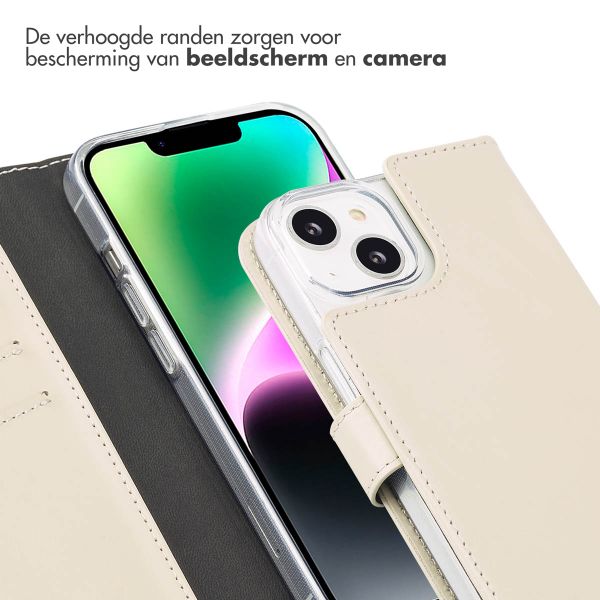 Selencia Echt Lederen Bookcase iPhone 14 - Greige