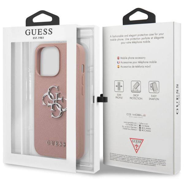 Guess 4G Metal Logo Saffiano Backcover iPhone 13 Pro - Roze