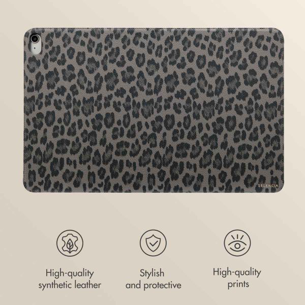 Selencia Sabi Bookcase with Leopard Print Apple iPad 11 (2025) 11 inch A16 / iPad 10 (2022) 10.9 inch - Midnight Black