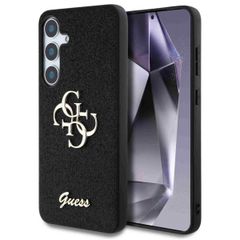 Guess 4G Metal Logo Glitter Backcover Samsung Galaxy S25 Plus - Zwart