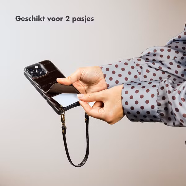 Selencia Nova Real Leather Backcover met Koord en Pashouder Apple iPhone 15 - Dark Chocolate