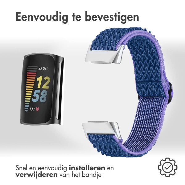 imoshion Elastisch nylon bandje Fitbit Charge 5 / Charge 6 - Donkerblauw