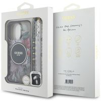 Guess MagSafe IML Flowers Case met beads strap Apple iPhone 16 Pro - Zwart