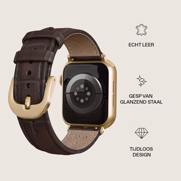 Burga Genuine Leather Band Apple Watch Series 1 - 11 / SE / Ultra (44/45/46/49 mm) - Espresso / Gold