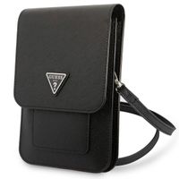 Guess Saffiano Triangle telefoontasje - Geschikt voor smartphones tot 7 inch - Zwart