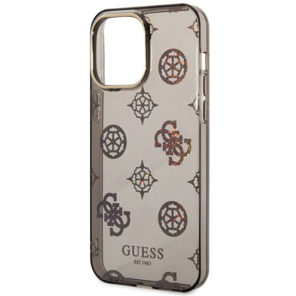 Guess Peony Glitter Backcover iPhone 14 Pro Max - Zwart