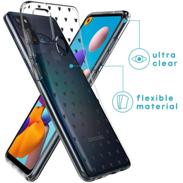 imoshion Design hoesje Samsung Galaxy A21s - Hartjes - Zwart