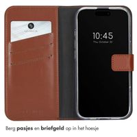 Selencia Echt Leren Bookcase Apple iPhone 16 - Lichtbruin