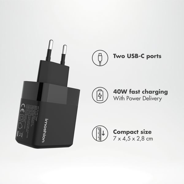 imoshion Wall Charger - Oplader - 2x USB-C - Power Delivery - 40W - Zwart