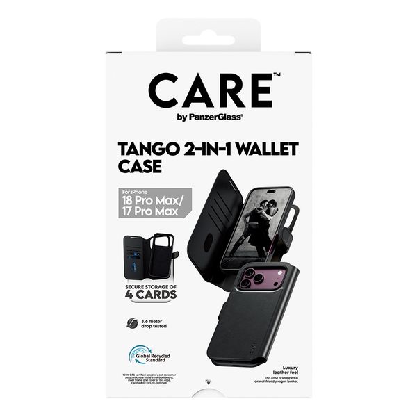 CARE by PanzerGlass Tango 2 in 1 Wallet Case MagSafe Apple iPhone 18 Pro Max / 17 Pro Max - Zwart