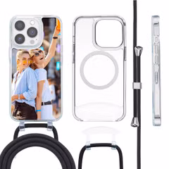 Ontwerp je eigen MagSafe Backcover met afneembaar koord voor de Apple iPhone 15 Pro - Transparant