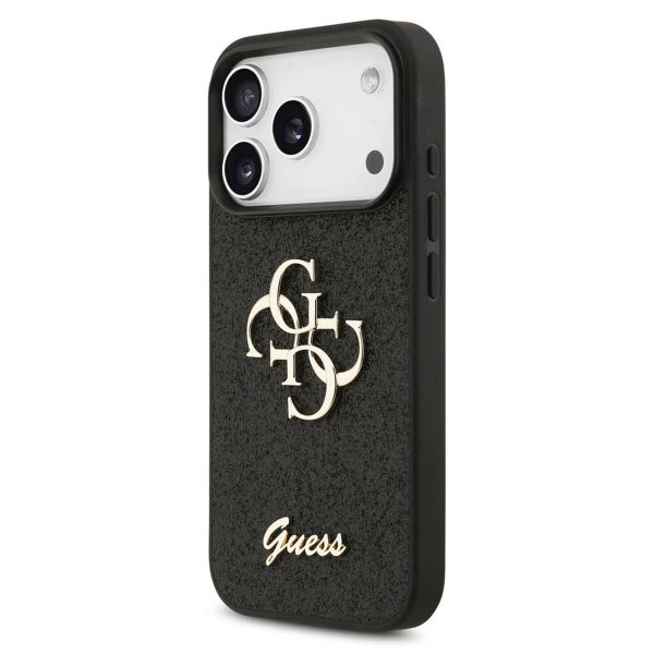 Guess 4G Metal Logo Glitter Backcover Apple iPhone 17 Pro - Zwart