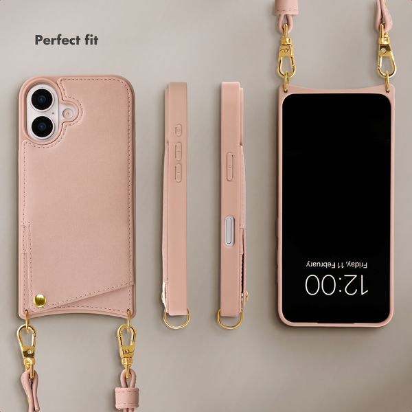 Selencia Nova Phone Case with Cord and Card Holder Apple iPhone 16 - Dusty Rose