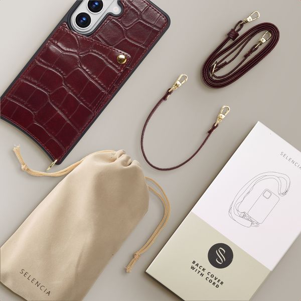 Selencia Nova Croco Phone Case with Cord and Card Holder Samsung Galaxy S26 - Burgundy