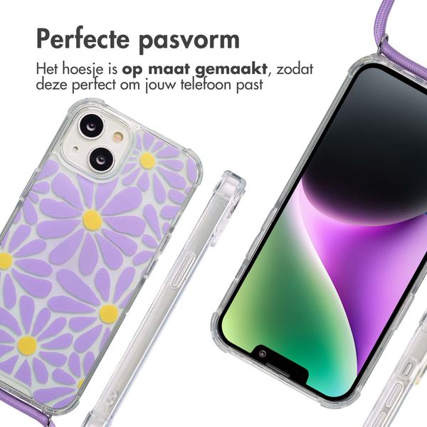 imoshion Design hoesje met koord Apple iPhone 14 - Tropical Violet Flowers Connect
