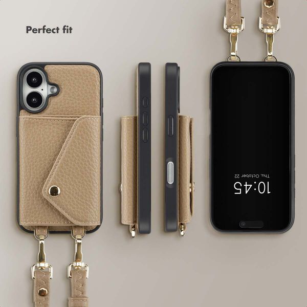 Selencia Sera Telefoonhoes met Koord en Envelop Pashouder Apple iPhone 16 - Taupe
