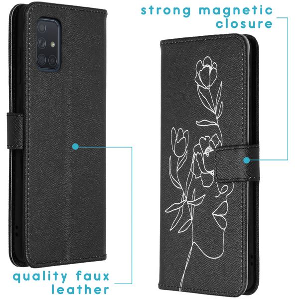 imoshion Design Softcase Bookcase Galaxy A71 - Woman Flower Black