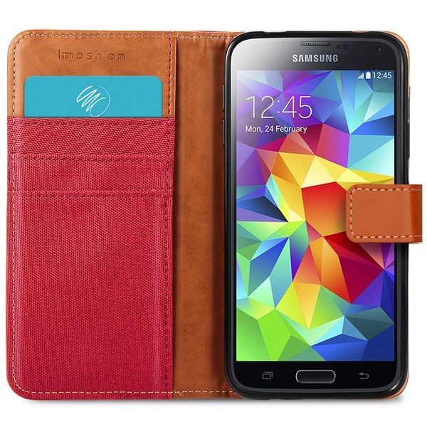 imoshion Luxe Canvas Bookcase Samsung Galaxy S5 (Plus) / Neo - Rood