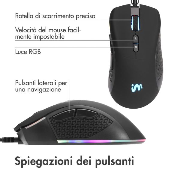 imoshion Gaming muis met RGB lichten - Bedrade gaming muis met USB-A aansluiting - Zwart