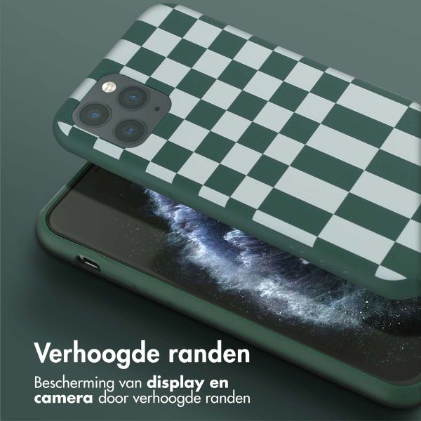 Selencia Siliconen design hoesje met afneembaar koord Apple iPhone 11 Pro - Irregular Check Green
