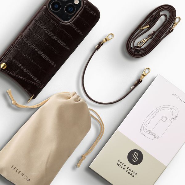 Selencia Nova Real Leather Back Cover with Card Holder Apple iPhone 16 Pro - Dark Chocolate