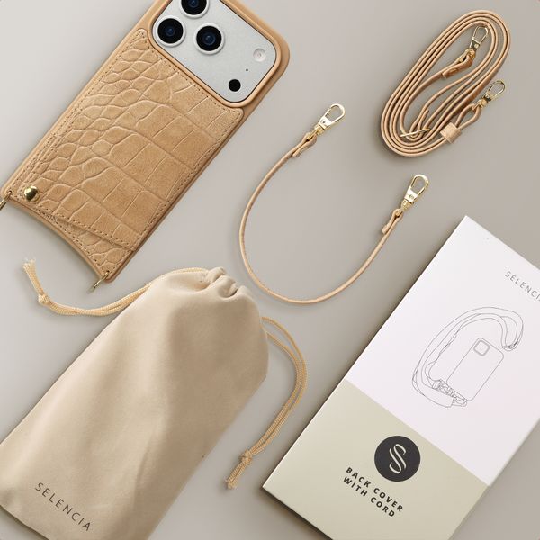 Selencia Nova Croco Phone Case with Cord and Card Holder Apple iPhone 17 Pro - Toasted Almond