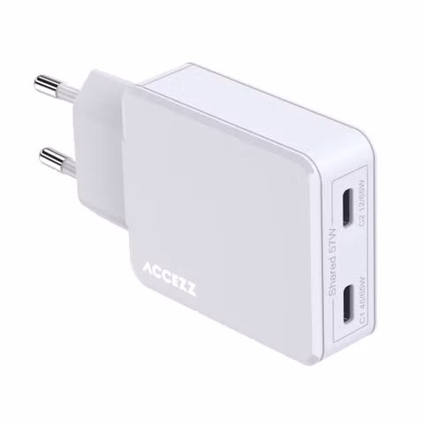 Accezz Ultra Slim GaN Oplader - 2x USB-C - 65W - Wit