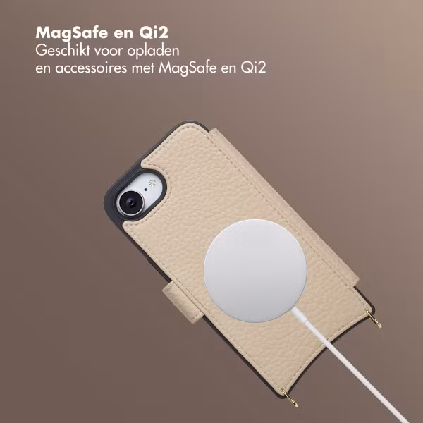 Selencia Riva Bookcase met MagSafe en Koord Apple iPhone 16e - Beige