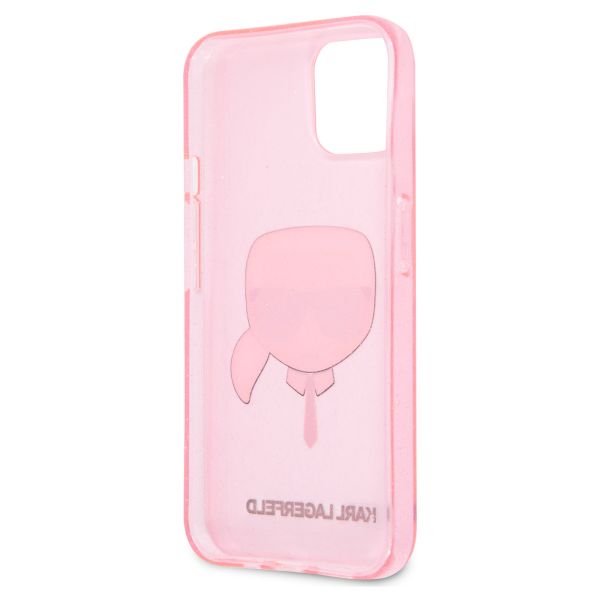 Karl Lagerfeld Karl's Head Silicone Backcover Glitter iPhone 13 Mini - Transparant Roze