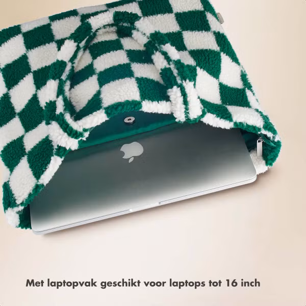 Selencia Zaya Tote Bag - Teddy Laptoptas 16 inch - Checkered Green