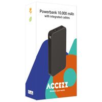 Accezz Powerbank 10.000 mAh met geïntegreerde kabels - Zwart