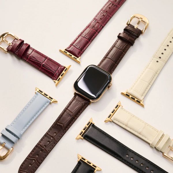 Burga Genuine Leather Band Apple Watch Series 1 - 9 / SE (38/40/41 mm) | Series 10 / 11 (42 mm) - Espresso / Gold