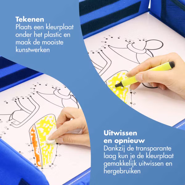 imoshion Reistafel - tablethouder auto - 7 opbergvakken - inclusief 2 kleurplaten - Blauw