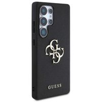 Guess 4G Metal Logo Saffiano Backcover Samsung Galaxy S25 Ultra - Zwart
