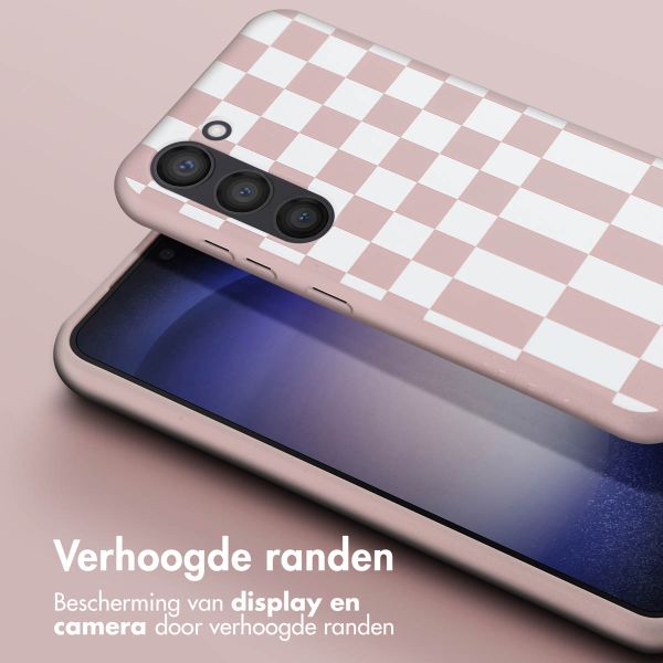 Selencia Siliconen design hoesje met afneembaar koord Samsung Galaxy S23 - Irregular Check Sand Pink