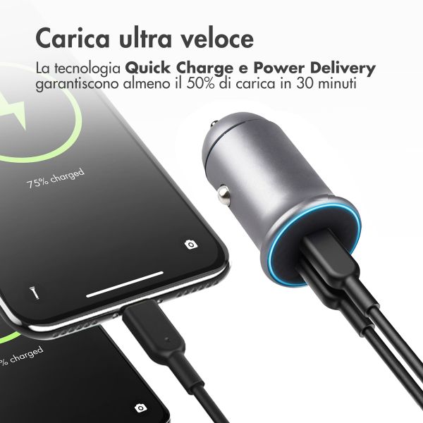 imoshion Mini autolader - 2 poorten - USB-A Quick Charge - USB-C Power Delivery - 60 Watt - Zwart - Apple iPhone 15