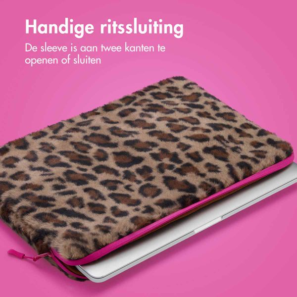 imoshion Fluffy Laptop hoes 13-14 inch - Laptopsleeve - Leopard Pink