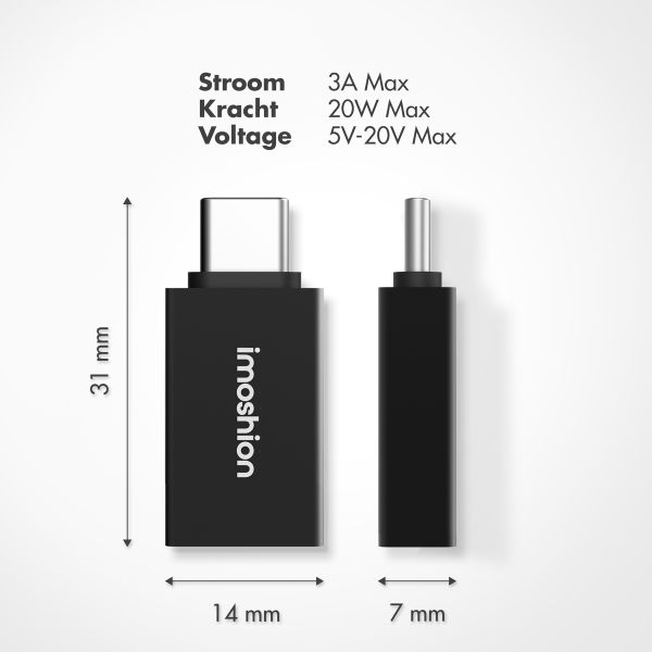 imoshion 2x USB-C (male) naar USB-A 3.1 (female) Adapter - OTG - Zwart