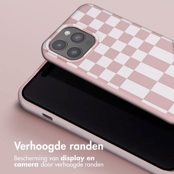 Selencia Siliconen design hoesje met afneembaar koord iPhone 15 Pro Max - Irregular Check Sand Pink