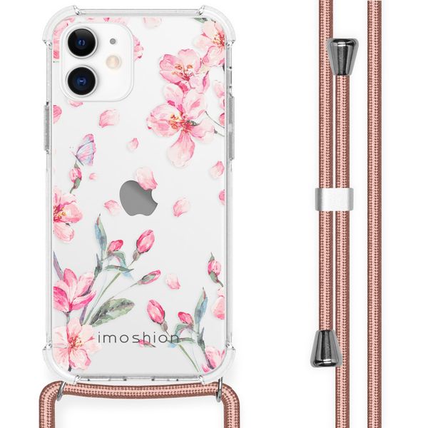 imoshion Design hoesje met koord iPhone 12 Mini - Bloem - Roze